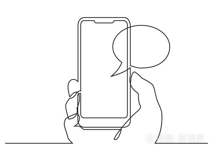 智能手机上使用社交媒体应用程序的手连续画线
