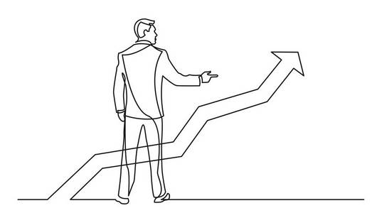 站着的商人指指点点正在生长的图形的连续线图