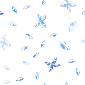 浅蓝色矢量无缝涂鸦模板与叶子。 涂鸦插图的叶子折纸风格与梯度。 织物壁纸设计图案。