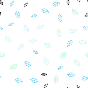 浅蓝绿色矢量无缝抽象设计与树叶。 一种模糊的抽象插图，叶子是涂鸦式的。 壁纸面料制造商的设计。