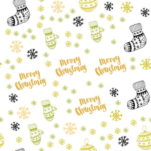 浅绿色黄色矢量无缝背景与圣诞节雪花球袜子手套。 五颜六色的圣诞元素与梯度。 时尚面料壁纸的图案。