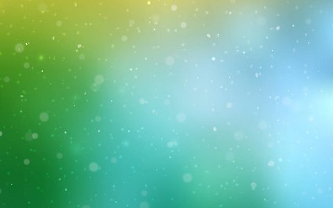 浅蓝绿色矢量纹理与彩色雪花。 装饰闪亮的插图与雪在抽象模板。 新年设计为您的商业广告。