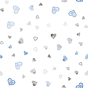 深蓝色矢量无缝纹理与可爱的心。 心在模糊的抽象背景上有五颜六色的梯度。 美丽的设计，为您的商业广告周年纪念。