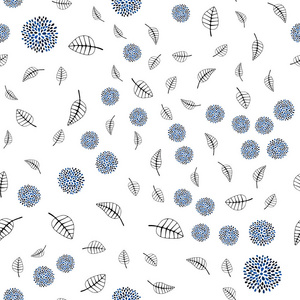 深蓝色矢量无缝涂鸦背景与叶花。 抽象模板上带有涂鸦的插图。 窗帘窗帘设计图案。