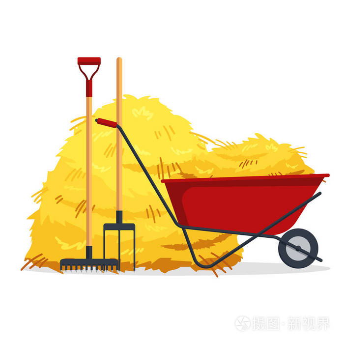 平干干草堆, 农业干草, 农业农村干草, 干草时间-向量例证插画-正版
