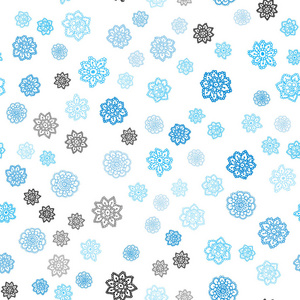浅蓝色矢量无缝布局与明亮的雪花。 模糊装饰设计在圣诞节风格与雪。 织物壁纸设计图案。