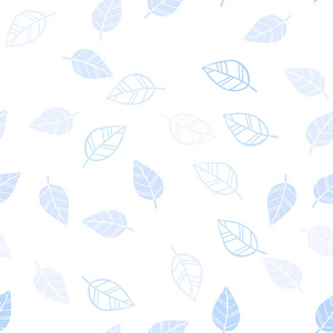 浅粉红色蓝色矢量无缝抽象背景与叶子。 彩色抽象插图与树叶涂鸦风格。 窗帘窗帘设计图案。