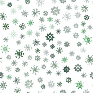 深绿色矢量无缝模板与冰雪花。 装饰闪亮的插图与雪在抽象模板。 织物壁纸设计图案。