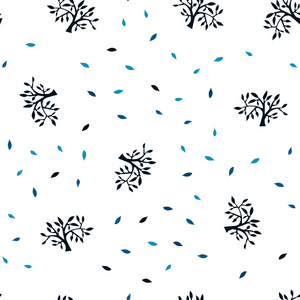 深蓝色矢量无缝涂鸦布局与叶枝。 在白色背景上以自然的方式留下树枝。 纺织品壁纸设计。