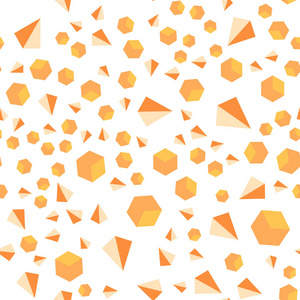 浅橙色矢量无缝等距背景与三角形立方体。 抽象插图与彩色线条立方体。 织物壁纸设计图案。