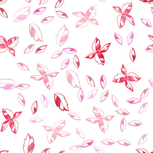 浅粉红色矢量无缝涂鸦图案与叶子。 闪亮的彩色插图与树叶涂鸦风格。 名片网站模板。
