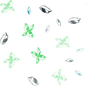 浅蓝绿色矢量无缝优雅的背景与叶子。 闪闪发光的抽象插图与涂鸦和树叶。 时尚面料壁纸的图案。