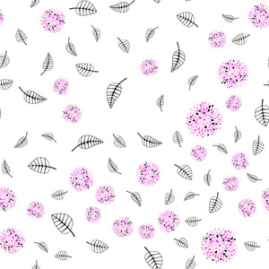 浅粉红色矢量无缝自然背景与叶花。 闪烁的抽象插图与叶子和花。 窗帘窗帘设计图案。