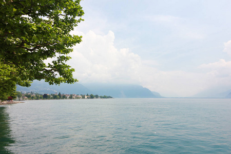 瑞士维维湖和山景