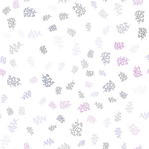 浅粉红色蓝色矢量无缝抽象背景与叶枝。 现代抽象插图，有叶子和树枝。 纺织品壁纸设计。