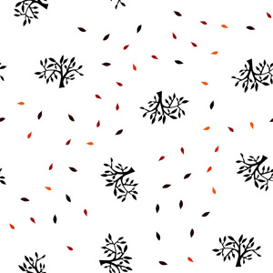 暗红色矢量无缝抽象设计与叶枝。 白色背景上有梯度的叶子和树枝。 织物壁纸设计图案。