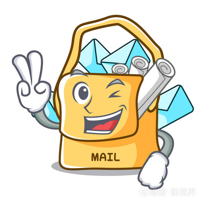 两个手指的袋子与形状邮件卡通矢量