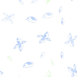 浅蓝绿色矢量无缝优雅的壁纸与叶子。 闪亮的彩色插图与树叶涂鸦风格。 窗帘窗帘设计图案。