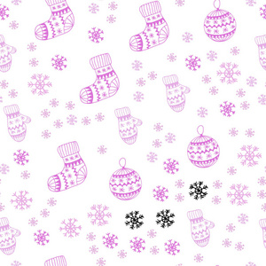 浅粉红色矢量无缝覆盖与美丽的雪花球，袜子手套。 现代几何抽象插图。 纺织品壁纸设计。