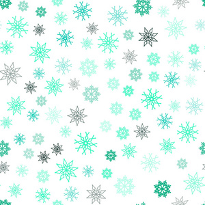 浅绿色矢量无缝模板与冰雪花。 装饰闪亮的插图与雪在抽象模板。 窗帘窗帘设计图案。