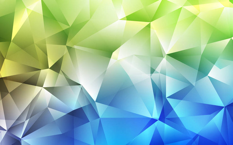 浅蓝色绿色矢量布局与线条三角形。 带有三角形的抽象风格的装饰设计。 模板可以用作背景。