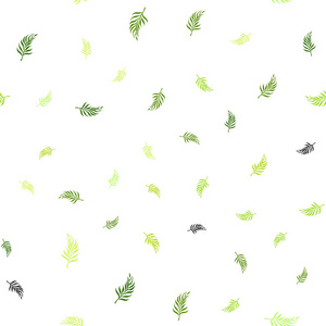 浅绿色黄色矢量无缝自然图案与叶子。 抽象模板上带有涂鸦的装饰插图。 名片网站模板。