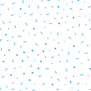 浅蓝色矢量无缝覆盖斑点线。 插图与一组五颜六色的抽象圆圈和线条。 织物壁纸设计图案。