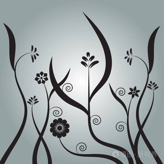 黑色垂直花丛卷曲绘图矢量插图图像