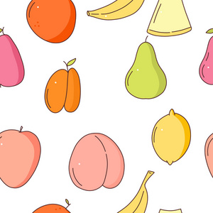 水果无缝模式。向量无缝的样式与果子。水果背景