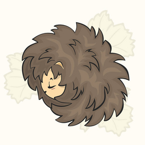 动物冬眠. 蜷缩着刺猬躺着睡觉. 有趣风格的平面设计照片