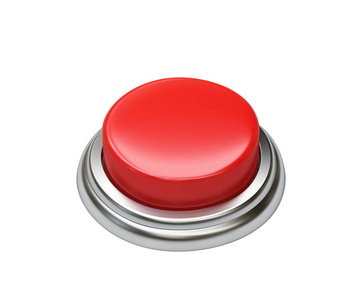 白色背景上隔离的红色按钮。 裁剪路径的三维渲染