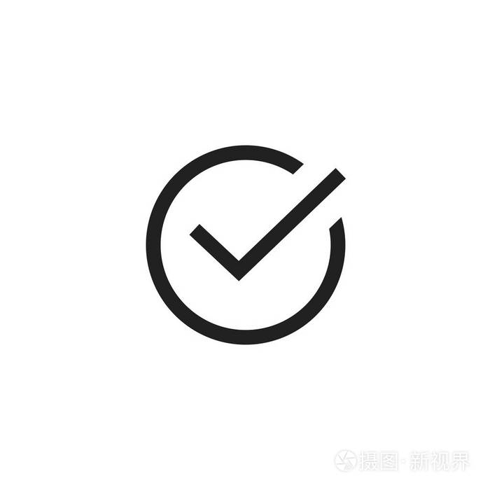 勾选图标矢量符号, 线条艺术轮廓黑色复选标记隔离, 选中图标或正确的