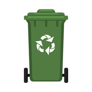 卡通垃圾箱正面和侧面视图城市垃圾箱与家庭垃圾黑色和白色封闭的垃圾