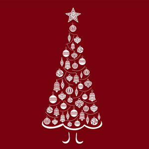 圣诞树, 素描为您的设计, 贺卡, 圣诞节图标