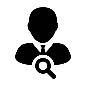 搜索用户图标矢量男性人物形象头像符号用放大镜平色象形文字插图照片