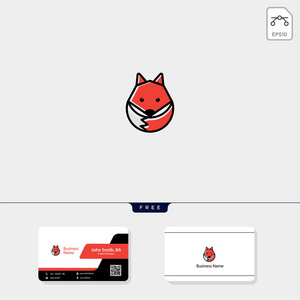 简单可爱的狐狸标志模板矢量插图免费名片设计模板包括