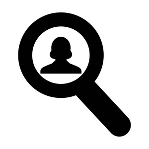 搜索用户图标矢量女性人物形象头像符号用放大镜平色象形文字插图