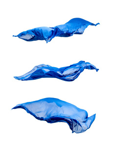 蓝色织物的抽象片飞行高速摄影棚拍摄