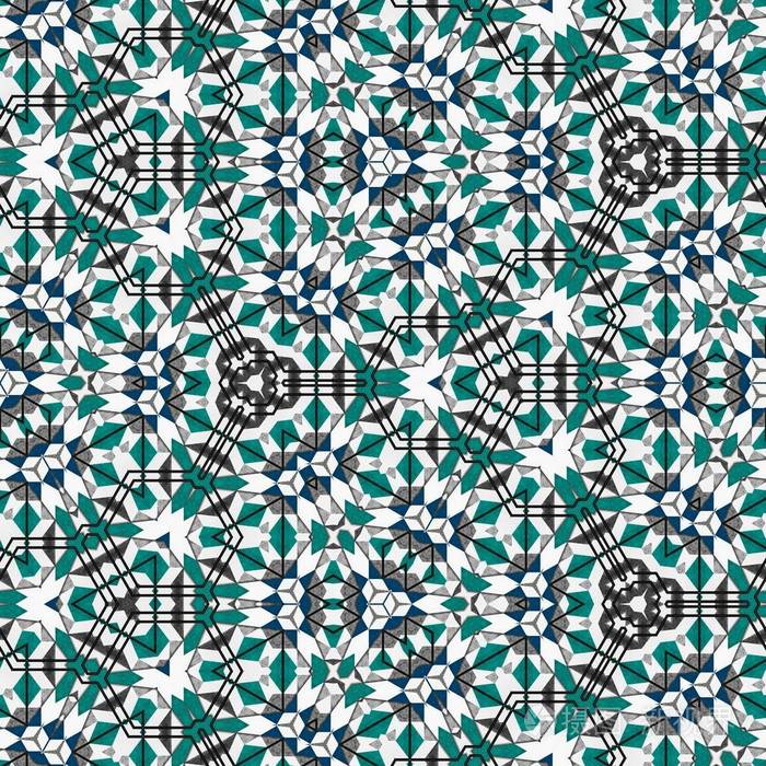 彩色六方几何无缝图案对称万花筒时装设计