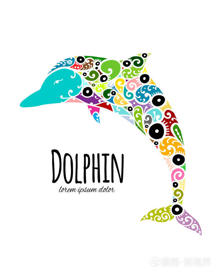 海豚华丽的标志, 素描为您的设计