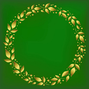 方形背景风格为绿色天鹅绒，带有装饰用的金色叶子和圆点的装饰圈框架剪贴纸一本书或一本笔记本函贺卡文字