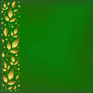 绿色背景风格为天鹅绒,左边有装饰条纹,上面有金色的叶子和装饰用的