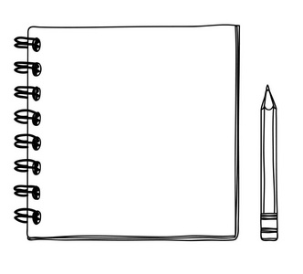 迷你笔记本手绘铅笔矢量线艺术插图