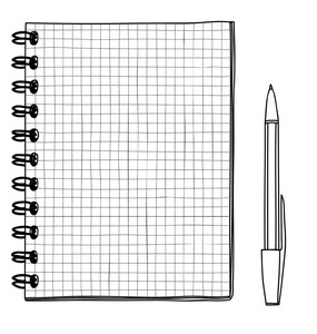 方格信纸方格笔记本手绘笔矢量线艺术插图照片