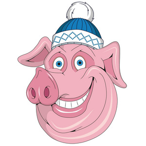 s holiday. Christmas pig. Winter character head. Funny christmas