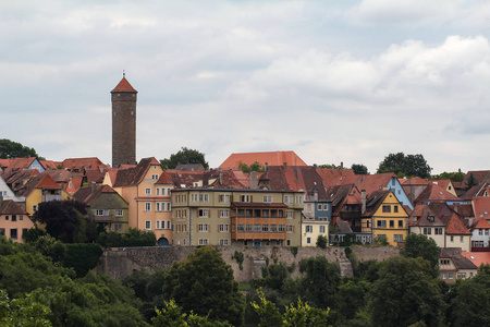 德国陶伯的罗森堡镇。 城市的全景。