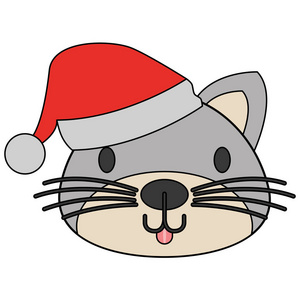 可爱的猫，温暖的帽子，圣诞矢量插图