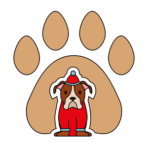 狗带帽爪背景快乐圣诞矢量插图