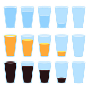 水, 杯子和苏打水被隔绝的向量例证在白色背景