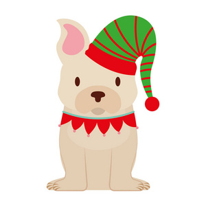 戴帽子的狗冬天快乐圣诞矢量插图